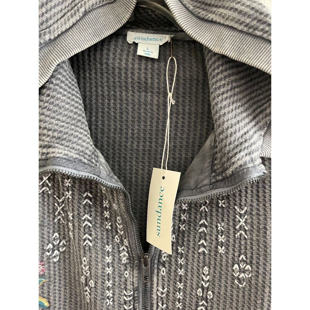 Sundance Rose Embroidered Zip Front 100% Cotton Hoodie Cardigan Tattoo Size L - Picture 6 of 10